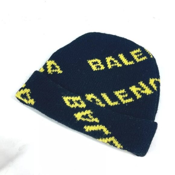 BALENCIAGA 555282 Logo beanie hat knit hat knit cap Knit hat  BALENCIAGA 555282 Logo beanie hat knit hat knit cap Knit hat wool Black/yellow
